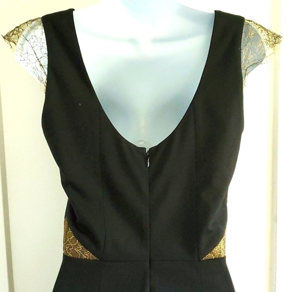 NWT Anthropologie brand Erin Featherston black formal dress gold lace size 2 - Picture 5 of 8
